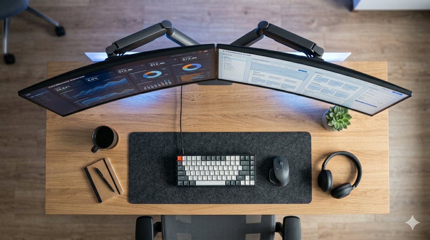 SmartStack developer workstation with dual monitors where websites and AI integrations are built